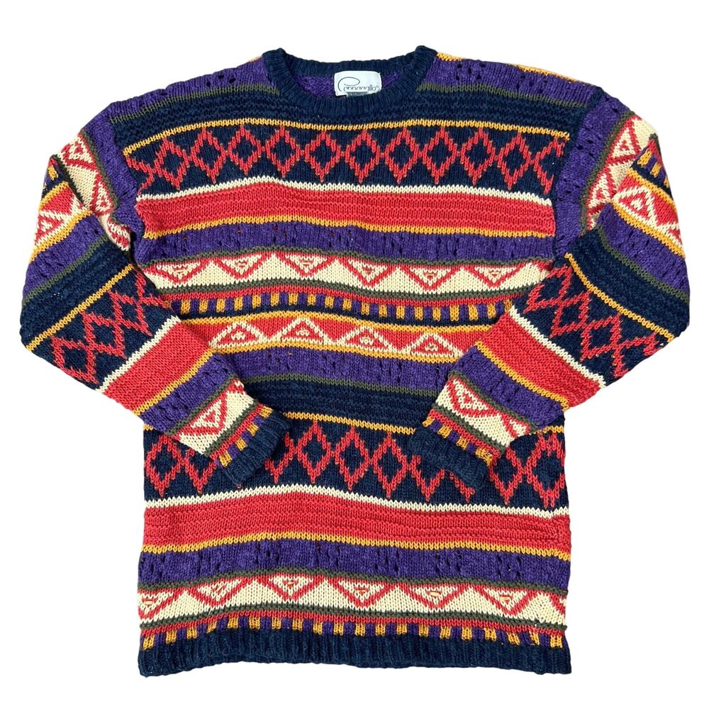Vintage 90's Pappagallo Multicolored Embellished Beaded Pullover Sweater (Sz S)